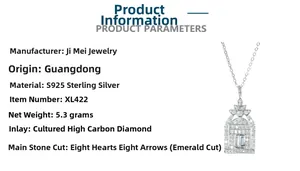 Detail view of S925 sterling silver necklace with emerald cut high carbon diamond pendant