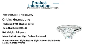 Dettaglio dell'anello in moissanite da 3 carati in argento sterling 925 con classica montatura