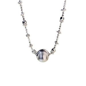 925 sterling silver cat-eye bead necklace with textured pendant and adjustable chain