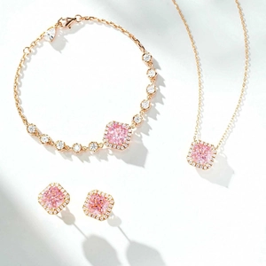 925 Sterling Silver Zirconia Jewelry Set For Women Radiant Cut Pink Stone Halo Necklace Bracelet Earrings Sweet Fashion Jewelry