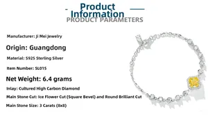 Detail of S925 sterling silver bracelet featuring a 3ct radiant cut yellow carbon diamond