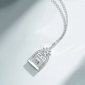 Elegant 925 silver arch pendant necklace with sparkling micro-pave cubic zirconia