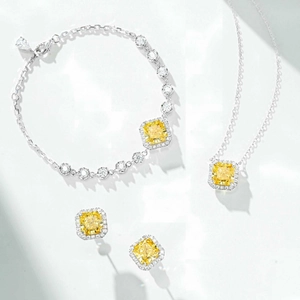 925 Sterling Silver Jewelry Set For Women Radiant Cut Yellow Zirconia Square Pendant Necklace Bracelet Stud Earrings Gift