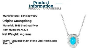 Detailed product specifications of S925 sterling silver turquoise necklace with 5x7mm stone