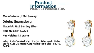 Vue détaillée de boucles d'oreilles en argent S925 doré avec diamants de carbone