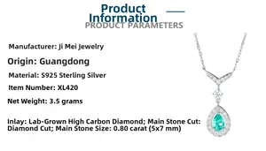 Detail view of V-shaped S925 sterling silver necklace with 0.8ct Paraiba blue droplet stone