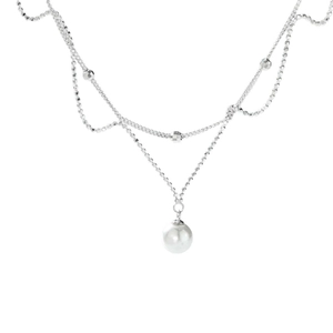 Elegant S925 sterling silver multilayer necklace with shiny beads and a pearl pendant