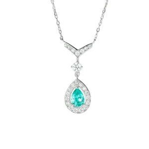 Elegant S925 sterling silver necklace featuring a pear-cut blue gemstone and V-shaped accents