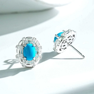 925 silver turquoise flower earrings with micro-paved sparkling zircon stones