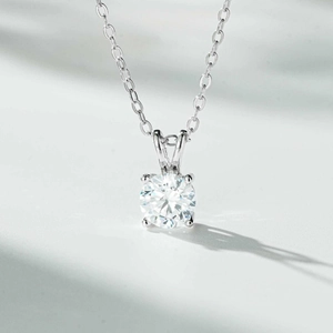 925 Sterling Silver Solitaire Pendant Necklace For Women 1ct Moissanite Zirconia Round Cut 4-Prong Classic Jewelry Gift