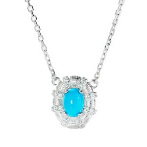 925 silver necklace with turquoise pendant surrounded by sparkling white zircons