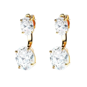 Boucles d'oreilles en argent S925 plaqué or champagne avec doubles diamants ovales