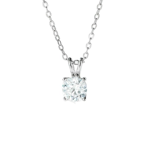 Classic 1 carat moissanite solitaire necklace with four-prong setting and silver chain