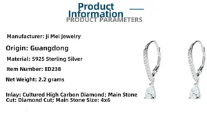 Détails des boucles d'oreilles goutte en argent S925 et diamants carbone de 4x6mm