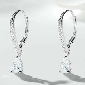 Boucles d'Oreilles Goutte d'Eau en Argent Sterling 925 pour Femmes Élégantes Boucles d'Oreilles Zirconia Taille Poire Dormeuses Bijoux
