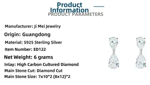 Specifications of S925 silver teardrop earrings with high-carbon diamond details
