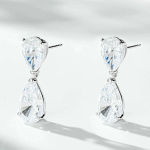 925 silver pear cut drop earrings with clear carbon diamond stones for formal occasions
