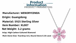 Détail du collier en argent S925 avec pendentif fleur en poire de couleur rose