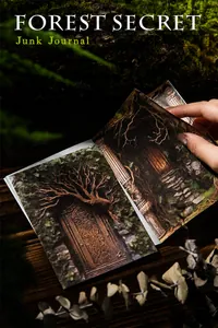 Détail de papier journal vintage Forest Secret avec illustration de porte mystique