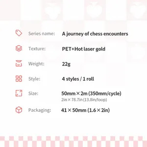 Details von Chess Journey PET-Tape mit Laser-Goldfolie für Scrapbooking-Dekoration