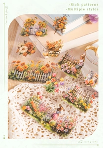 Detailed view of Secret Garden PET vintage stickers with sunflowers and cute cats