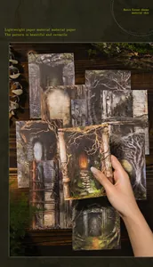 Détail de papiers scrapbooking vintage Forest Secret aux motifs de forêt magique