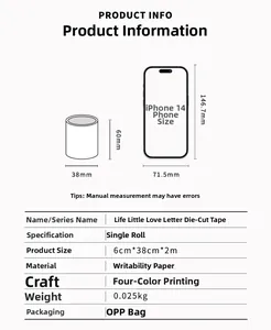 Detailed dimension guide for writeable masking tape compared with iPhone 14 size
