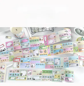 Detail of die-cut washi tape featuring cute animals and macaron colors for journaling