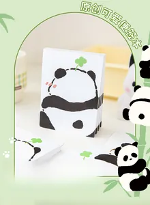 Close-up of stacked panda sticky notes featuring cute cartoon illustrations and panda text