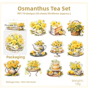 Detail view of Victoria Afternoon PET stickers showing hand-drawn floral tea set patterns