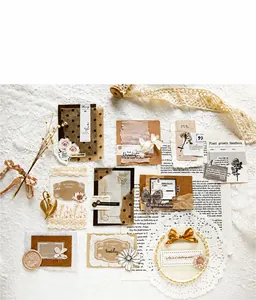Detail of vintage scrapbooking stickers with botanical prints and retro handwriting