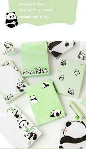 Detailed view of 80 sheets cute panda notepad measuring 80x113mm with green bamboo art