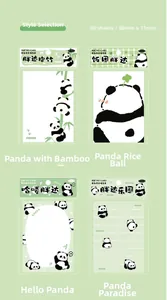 Detail of cute panda sticky notes set showing four styles with 80 sheets per pad