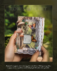 Détails de couverture de scrapbooking forêt vintage avec papillons et bordures en dentelle