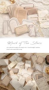 Detail of vintage scrapbooking paper set with retro frames and tag labels