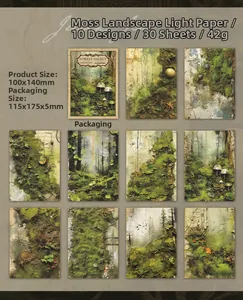 Vue détaillée du papier de journal vintage Forest Secret avec motifs de mousse naturelle