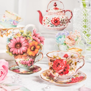 Victorian Afternoon PET Stickers Retro Floral Tea Set Dessert Decorative Decals For Scrapbooking Journaling DIY Craft