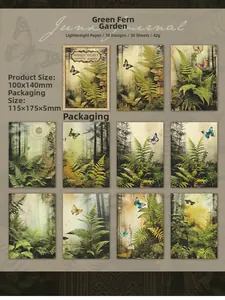 Vue macro d'un ensemble de papiers de scrapbooking vintage avec fougères et papillons