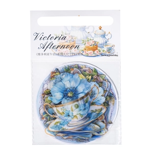 Victoria Afternoon series PET stickers featuring vintage floral teacups for DIY journaling