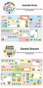 Writable seaside party and sweet dream themed washi tape with cute animal illustrations