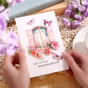 Vintage PET floral stickers featuring roses and butterflies for DIY scrapbooking