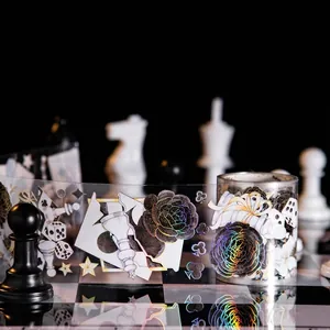 PET-Klebeband mit Laser-Silber-Schachmotiven und Alice im Wunderland Dekoration