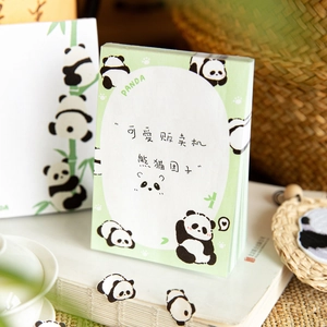 Cute panda theme sticky note pad in light green with adorable hand-drawn illustrations