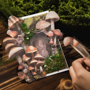 Kit DIY scrapbooking forêt vintage avec autocollants champignons et mousse décorative
