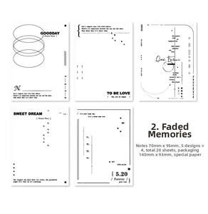 Détail de 5 modèles de papier mémo minimalistes noir et blanc pour le scrapbooking