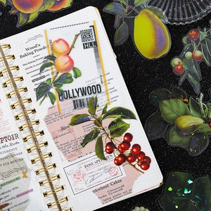 Adesivi olografici retro con frutta, ciliegia e pesca per decorazioni scrapbooking