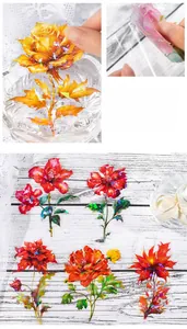 Macro detail of waterproof floral PET stickers with pearlescent finish for DIY journals