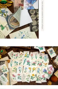 Macro detail of vintage floral stickers and astronomical patterns for DIY journaling