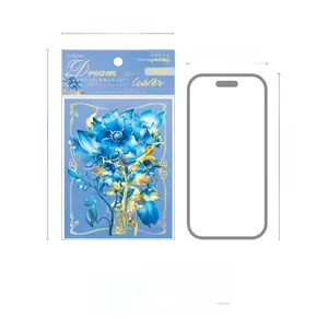 Size comparison of Dream Flower floral PET stickers with shell light finish vs iPhone 15