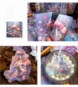 Macro shot of dreamlike starry sky scrapbooking paper being peeled with castle patterns